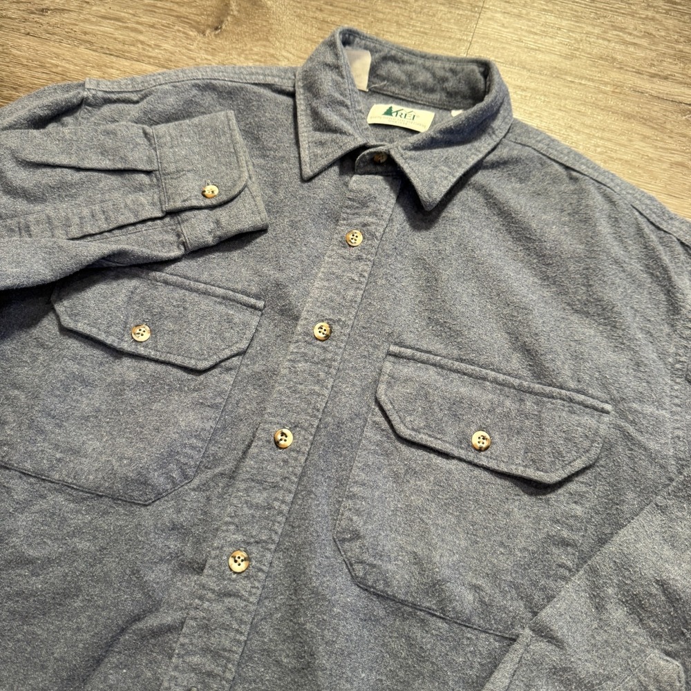 Vintage REI Flannel Shirt Mens XL Blue Long Sleeve Double Pocket 1995 Outdoor
